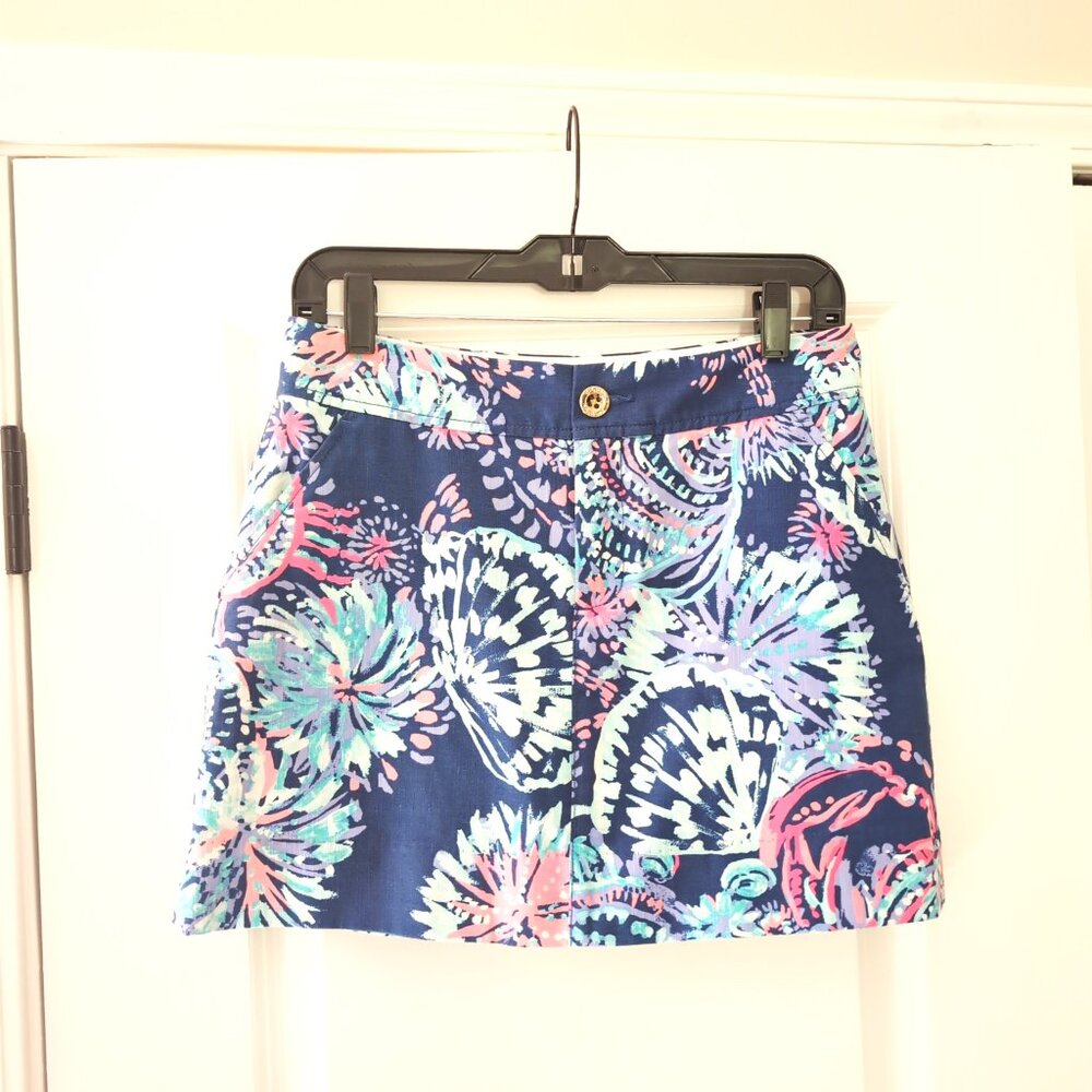 Lilly Pulitzer Patterned Golf Skort Skirt Womens Size 2 Shell Amoeba Blue Cotton